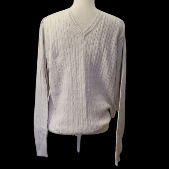 Izod Men's Cream V-Neck Sweater - Picture 1 of 4